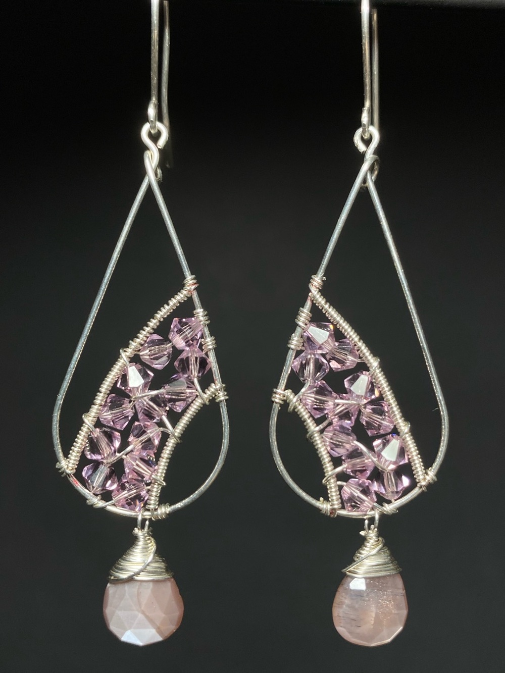 Sterling Silver, Moonstone & Swarovski Crystal Lavender Earrings